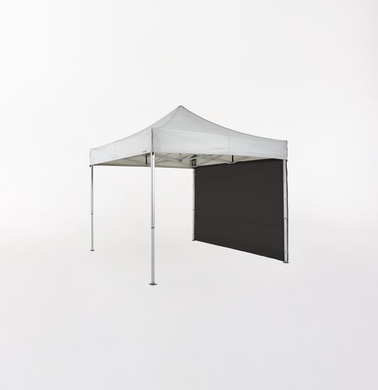 White Ecotent® pop-up gazebo with closed black sidewall.